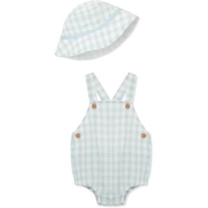Little Me Clothes for Baby Boys’ Check Sunsuit and Hat Set, Blue, 12 Months