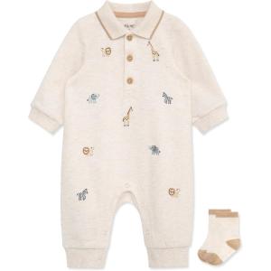 Little Me Clothes for Baby Boys’ Snap Closure Coverall and Matching Socks Set, 3 Months to 12 Months(Oatmeal Heather Safari)