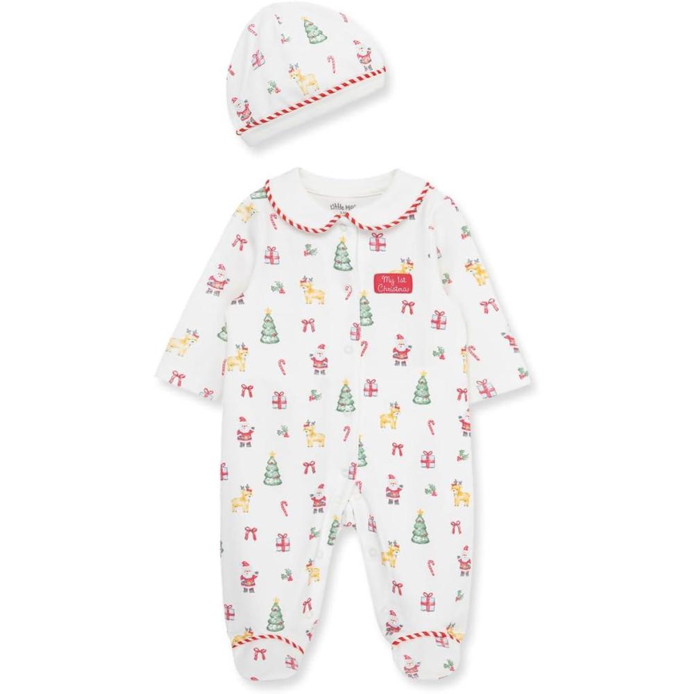 imageLittle Me Clothes for Baby Boys and Girls Christmas Marshmallow Footie and Cap Set Romper Sleeper 9 Months