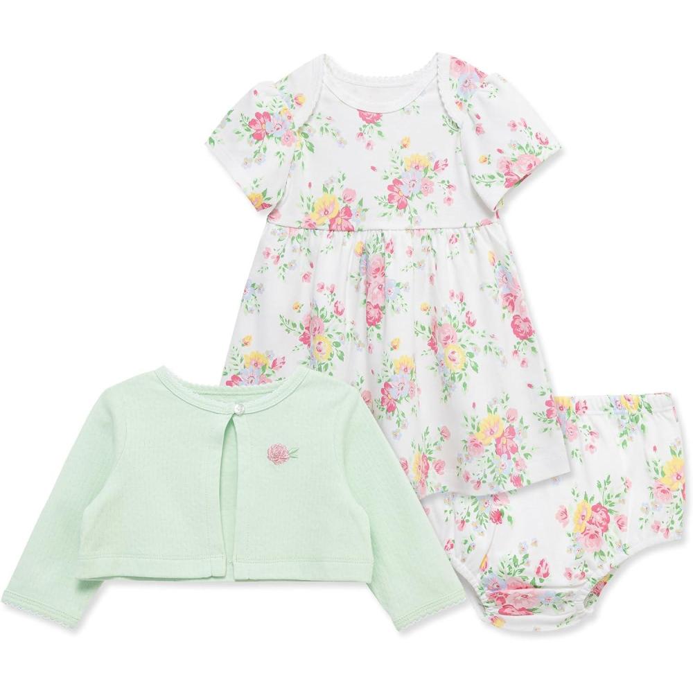 imageLittle Me Clothes for Baby Girls 100 Cotton Dress Set with Panty Green 3 to 12 MonthsPastel GreenMulti