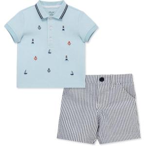 Little Me Clothes for Baby Boys Organic Cotton 2-Piece Short and Shirt Set, 12 Months – 4 Toddler(Navy)