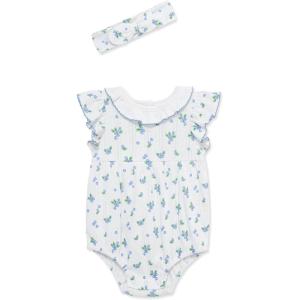 Little Me Clothes for Baby Girls’ Tulip Bubble with Headband, 3 to 12 Months(White/Blue)