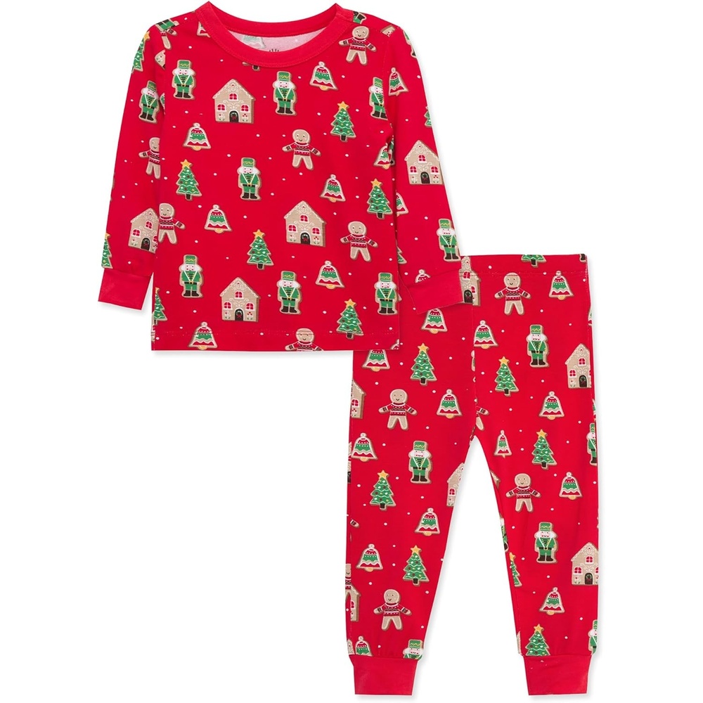 image:imageLittle Me Baby Boys and Girls Christmas Holiday Santa Print PajamasLipstick Red Ginderbread
