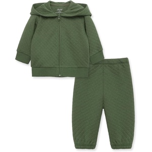Little Me Baby Boys’ Essential Solids Quilted 2-Piece Navy Blue Quilted Zip Up Hoody and Pant Set, 0-12 Months