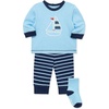Little Me Baby Boys’ 3-Piece Jogger Set, Crew Neck Shirt, Stripe Pant, and Coordinating Socks(Baltic Blue)