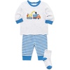 Little Me Baby Boys’ 3-Piece Jogger Set, Crew Neck Shirt, Stripe Pant, and Coordinating Socks(Campanula Blue Stripe)