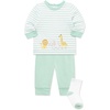 Little Me Baby Boys’ 3-Piece Jogger Set, Crew Neck Shirt, Stripe Pant, and Coordinating Socks(Lichen/Multi)