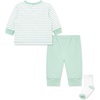 Little Me Baby Boys’ 3-Piece Jogger Set, Crew Neck Shirt, Stripe Pant, and Coordinating Socks(Lichen/Multi)