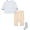 Little Me Baby Boys’ 3-Piece Jogger Set, Crew Neck Shirt, Stripe Pant, and Coordinating Socks(Tan Woof)
