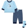 Little Me Baby Boys’ 3-Piece Jogger Set, Crew Neck Shirt, Stripe Pant, and Coordinating Socks(Baltic Blue)