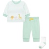 Little Me Baby Boys’ 3-Piece Jogger Set, Crew Neck Shirt, Stripe Pant, and Coordinating Socks(Lichen/Multi)