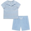 Little Me Clothes for Baby Boys’ Terry Short and Polo Shirt Set(Chambray Blue/Bright White)