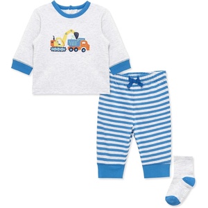 Little Me Baby Boys’ 3-Piece Jogger Set, Crew Neck Shirt, Stripe Pant, and Coordinating Socks(Campanula Blue Stripe)