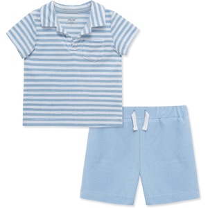 Little Me Clothes for Baby Boys’ Terry Short and Polo Shirt Set(Chambray Blue/Bright White)