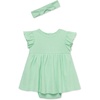 Little Me Simply Essential Solids 100% Organic Clothes for Baby Girls’ Dress and Headband Set, 3-12 Months(Green)
