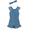 Little Me Clothes for Baby Girls’ 100% Cotton Woven Romper and Headband Set(Chambray Blue)