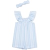 Little Me Clothes for Baby Girls’ 100% Cotton Woven Romper and Headband Set(Placid Blue)