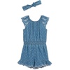 Little Me Clothes for Baby Girls’ 100% Cotton Woven Romper and Headband Set(Chambray Blue)