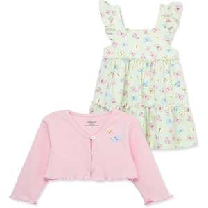 Little Me Clothes for Baby Girls’ Knit Dress and Cardigan Sets, 12 Months – 4 Toddler(Green)